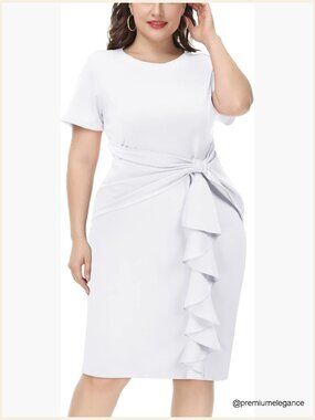 Plus Size Pencil Dress with Peplum Ruffle, Knee Length for Work Cocktail